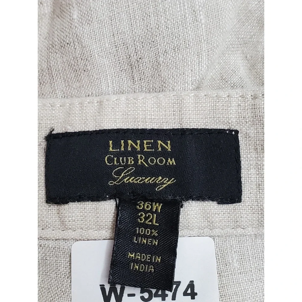 Club Room Men Pants 36W 32L Beige Linen Dress Pants Button 31.5